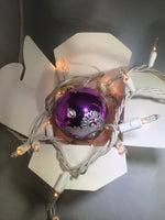 Medium Hand Painted Purple and Silver Glass Ornament with Henna Art