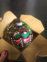 Extra Large Hand Painted Clear Glass Ornament with Red and Green Henna Art