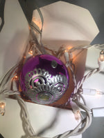 Medium Hand Painted Purple and Silver Glass Ornament with Henna Art