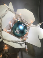 Hand Painted Ornament with Rhinestones on Teal Satin Christmas Bulb