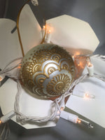 Large Hand Painted Ornament with Henna Art on White Satin Glass Bulb