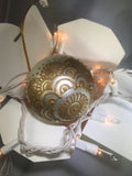 Large Hand Painted Ornament with Henna Art on White Satin Glass Bulb