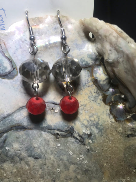 Red and Crystal Drop Earrings with Stainless Steel Ear wires