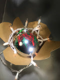 Large Hand Painted Silver Glass Ornament with Red and Green Henna Art