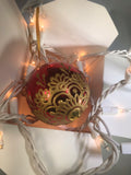 Medium Hand Painted Red and Gold Christmas Ornament with Henna Art