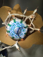 Large Hand Painted Ornament with Henna Art in Blue and Green