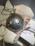 Large Hand Painted Ornament with Henna Art on Gold Glitter Glass Bulb