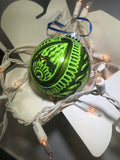 Hand Painted Ornament with Henna Art  on Green Glass Bulb and Blue Design