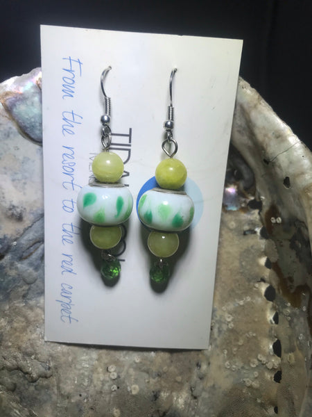 Green Drop Earrings with Stainless Steel Ear wires