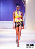 Flirty Ankara Halter Top with Peplum made from Yellow Polka Dot African Wax Block Cotton from Ghana