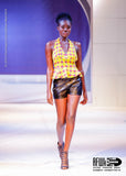 Flirty Ankara Halter Top with Peplum made from Yellow Polka Dot African Wax Block Cotton from Ghana