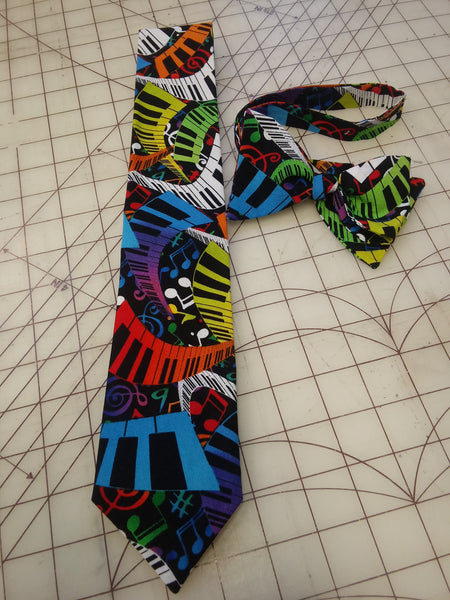 Rainbow Piano Music Face Mask or Neckties in bow tie, skinny tie, and standard tie styles, kids or adult sizes